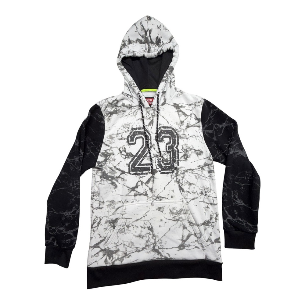 Seven Souls Mens Marble Print Hoodie Black White Graphic 23 Pullover Large 0771
